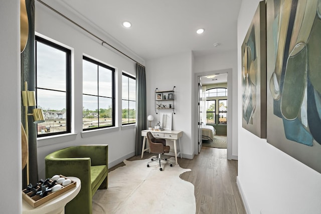 1720 Sedola Ln, Houston, TX 77055 - office with wood finished floors, baseboards, and recessed lighting
