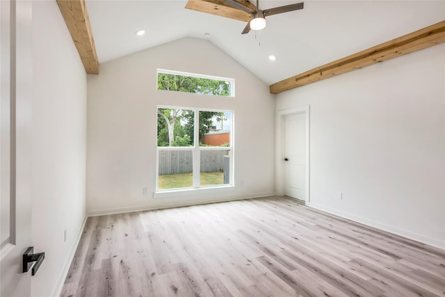 4014 Linder St, Houston, TX 77026 - unfurnished room featuring wood finished floors, ceiling fan, high vaulted ceiling, baseboards, and recessed lighting