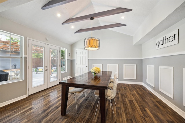 11102 Hillcroft St, Houston, TX 77096 - dining area with french doors, plenty of natural light, baseboards, dark wood-type flooring, and recessed lighting
