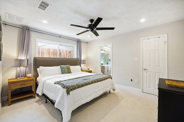 11102 Hillcroft St, Houston, TX 77096 - bedroom featuring light carpet, baseboards, recessed lighting, a ceiling fan, and ensuite bath