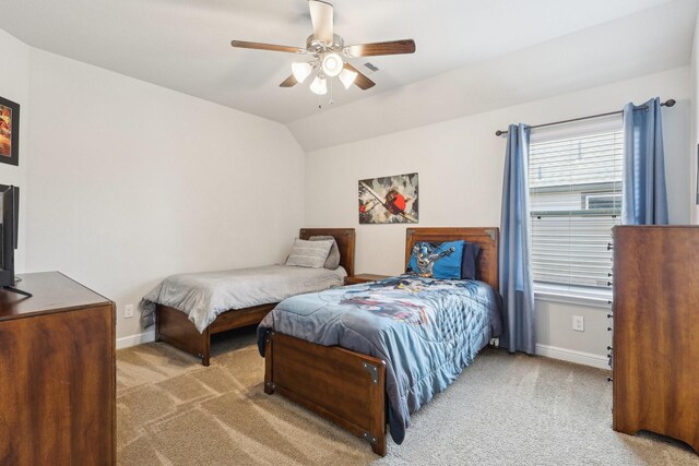 3403 Majestic Pine Ln, Rosenberg, TX 77471 - carpeted bedroom with baseboards, a ceiling fan, and lofted ceiling