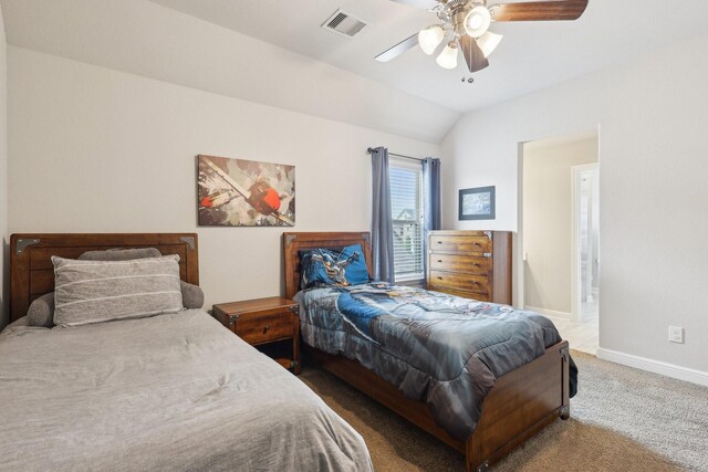 3403 Majestic Pine Ln, Rosenberg, TX 77471 - carpeted bedroom with vaulted ceiling, baseboards, and ceiling fan