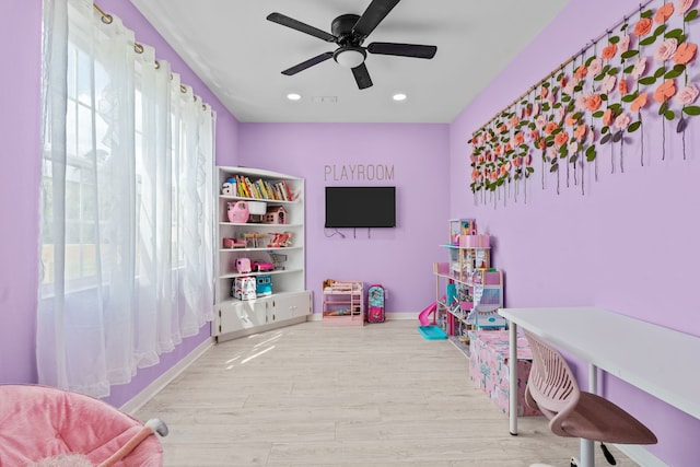 50 Berry St, Coldspring, TX 77331 - playroom featuring wood finished floors, ceiling fan, recessed lighting, and baseboards