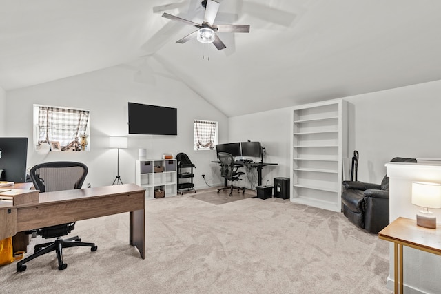 50 Berry St, Coldspring, TX 77331 - home office with ceiling fan, lofted ceiling, and carpet