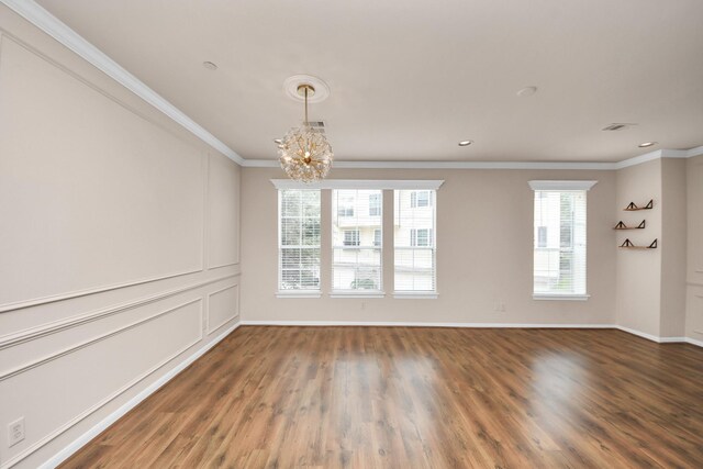 3001 Murworth Dr Unit 103, Houston, TX 77025 - unfurnished room with ornamental molding, a chandelier, wood finished floors, baseboards, and recessed lighting