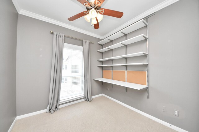 3001 Murworth Dr Unit 103, Houston, TX 77025 - unfurnished office featuring light carpet, crown molding, a ceiling fan, and baseboards