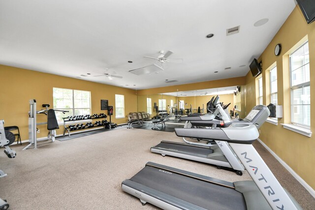 3001 Murworth Dr Unit 103, Houston, TX 77025 - gym featuring baseboards, carpet, recessed lighting, and a ceiling fan