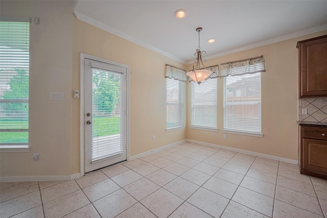 4515 Tremont Glen Ln, Katy, TX 77494 - unfurnished dining area featuring ornamental molding, healthy amount of natural light, baseboards, and recessed lighting