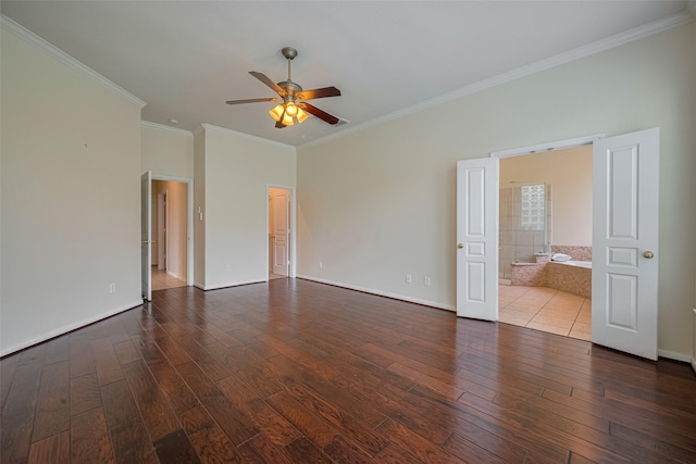 4515 Tremont Glen Ln, Katy, TX 77494 - empty room with wood finished floors, ceiling fan, crown molding, and baseboards