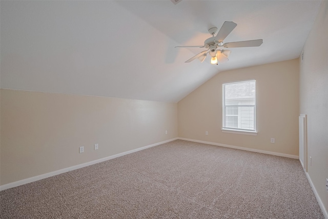 4515 Tremont Glen Ln, Katy, TX 77494 - bonus room featuring vaulted ceiling, light carpet, a ceiling fan, and baseboards