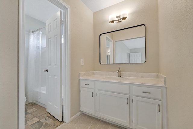 1805 Twin Oaks St, Friendswood, TX 77546 - bathroom with vanity, a shower with curtain, and toilet