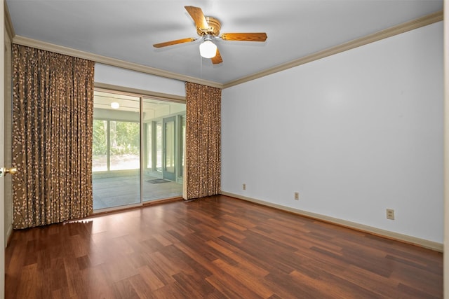 103 N Gordon Dr, Crockett, TX 75835 - empty room with wood finished floors, ornamental molding, a ceiling fan, and baseboards