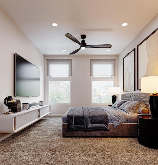 4433 Phlox St, Houston, TX 77051 - bedroom with carpet, recessed lighting, ceiling fan, and baseboards