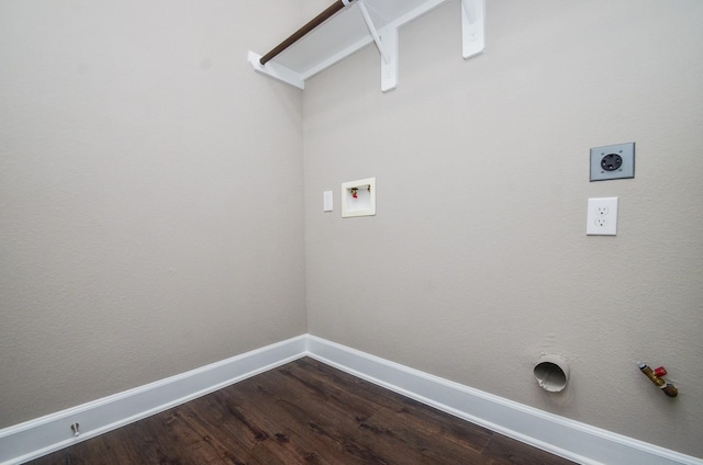 4215 Sterling St, Houston, TX 77051 - washroom featuring hookup for a gas dryer, washer hookup, hookup for an electric dryer, dark wood-type flooring, and baseboards