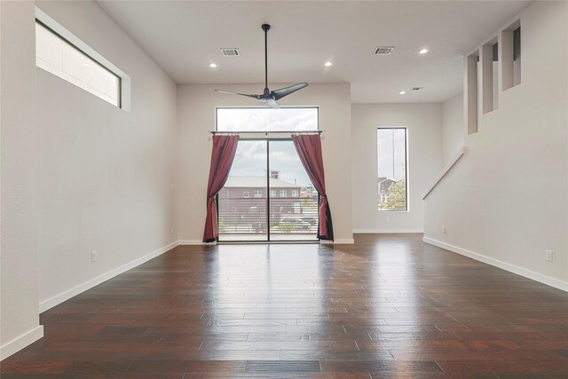 2317 Cleburne St, Houston, TX 77004 - empty room with wood finished floors, baseboards, recessed lighting, and a ceiling fan