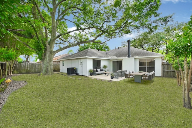 3246 Windmoor Dr, Katy, TX 77449 - rear view of house with an outdoor hangout area, a patio area, central AC unit, and a shingled roof