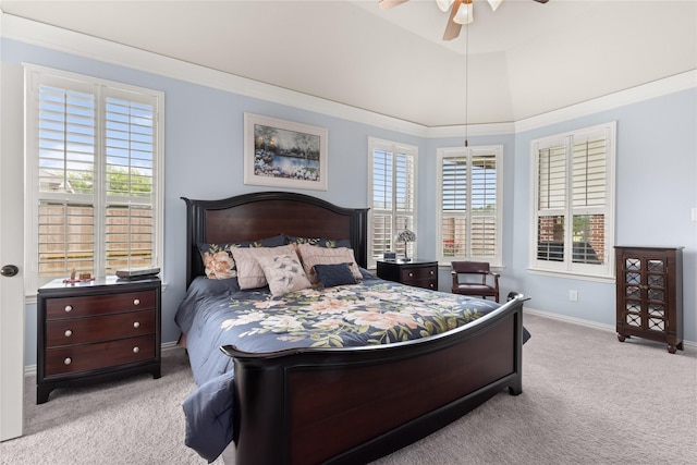 25019 Bahme Springs Ln, Porter, TX 77365 - carpeted bedroom featuring baseboards, a ceiling fan, and ornamental molding