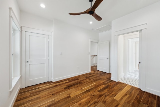 1514 31st St, Galveston, TX 77550 - unfurnished bedroom featuring wood finished floors, ceiling fan, and recessed lighting
