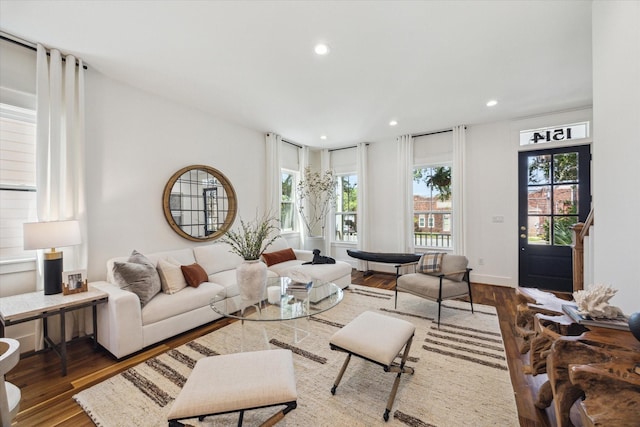 1514 31st St, Galveston, TX 77550 - living room featuring healthy amount of natural light, wood finished floors, and recessed lighting