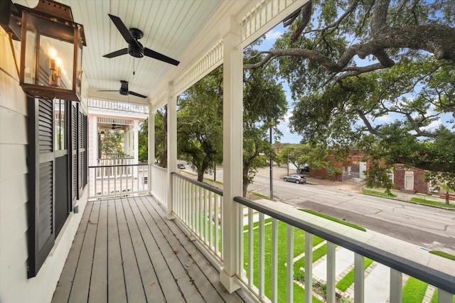 1514 31st St, Galveston, TX 77550 - wooden porch with ceiling fan