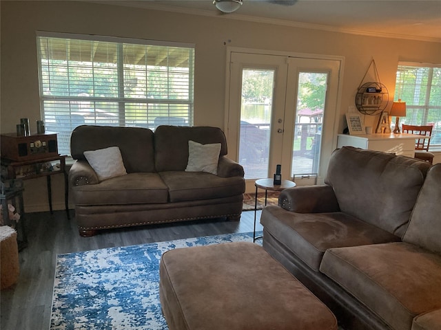530 Sherwood Forest Dr W, Ivanhoe, TX 75979 - living area with wood finished floors, crown molding, plenty of natural light, and french doors