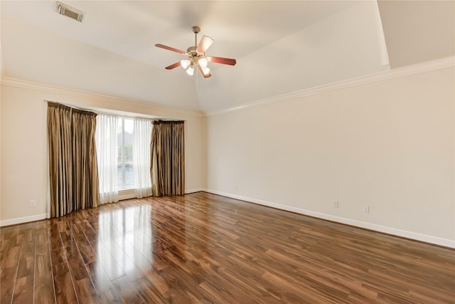 14330 Ayers Rock Rd, Sugar Land, TX 77498 - spare room featuring a ceiling fan, dark wood finished floors, baseboards, and high vaulted ceiling