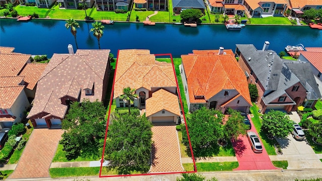14330 Ayers Rock Rd, Sugar Land, TX 77498 - aerial perspective of suburban area featuring property boundaries highlighted and a nearby body of water