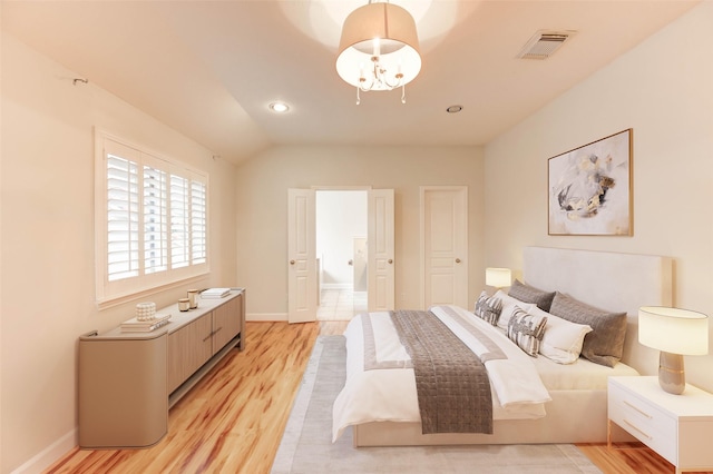 14330 Ayers Rock Rd, Sugar Land, TX 77498 - bedroom with light wood-type flooring, baseboards, recessed lighting, and lofted ceiling