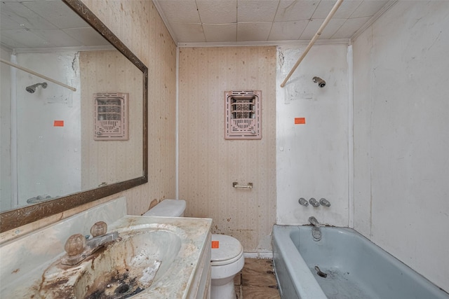 13326 Sundale Rd, Houston, TX 77038 - full bathroom featuring toilet, vanity, shower / washtub combination, and crown molding