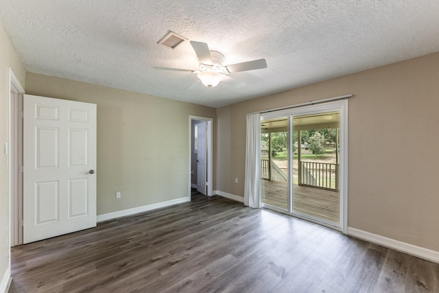 280 Crestmont St, Point Blank, TX 77364 - empty room with ceiling fan, dark wood-style flooring, baseboards, and a textured ceiling