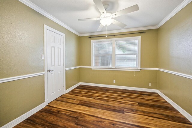 7506 Dearborn St, Houston, TX 77055 - spare room featuring wood finished floors, ornamental molding, ceiling fan, baseboards, and a textured wall