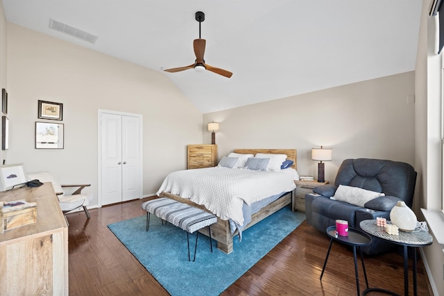 2807 Hadley Spgs, Spring, TX 77386 - bedroom with lofted ceiling, dark wood finished floors, a closet, ceiling fan, and baseboards