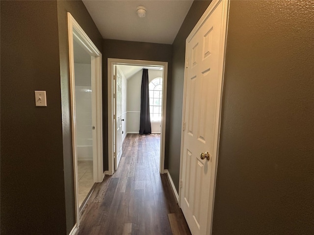 243 Fantasy Ln, Montgomery, TX 77356 - hall with dark wood-style floors and baseboards
