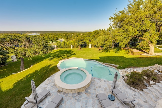 115 Hidden Hills Dr, Spicewood, TX 78669 - view of pool with a yard and a pool with connected hot tub