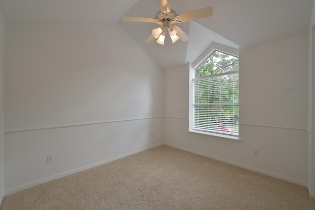 3 Shallow Pond Ct, The Woodlands, TX 77381 - empty room with carpet floors, lofted ceiling, baseboards, and ceiling fan