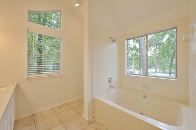 3 Shallow Pond Ct, The Woodlands, TX 77381 - bathroom featuring tile patterned floors, baseboards, vanity, and shower / tub combination