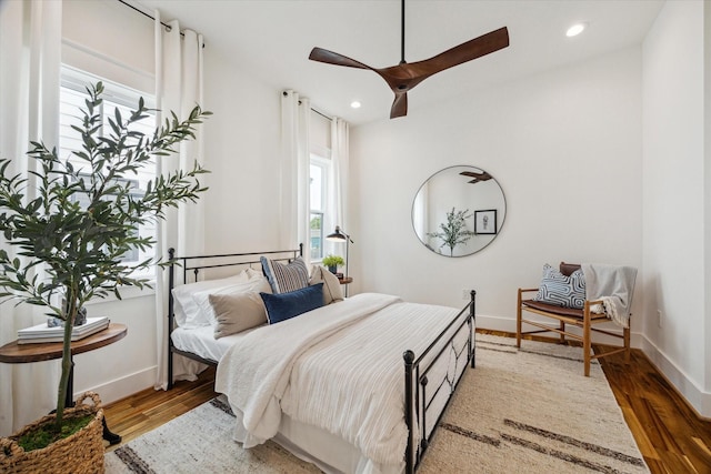 1518 31st St, Galveston, TX 77550 - bedroom featuring wood finished floors, recessed lighting, baseboards, and ceiling fan