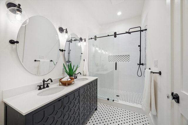 1518 31st St, Galveston, TX 77550 - full bath with a stall shower, double vanity, and recessed lighting