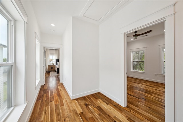1518 31st St, Galveston, TX 77550 - corridor with wood finished floors, baseboards, and recessed lighting