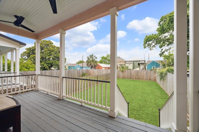 1518 31st St, Galveston, TX 77550 - wooden deck with a ceiling fan and a residential view