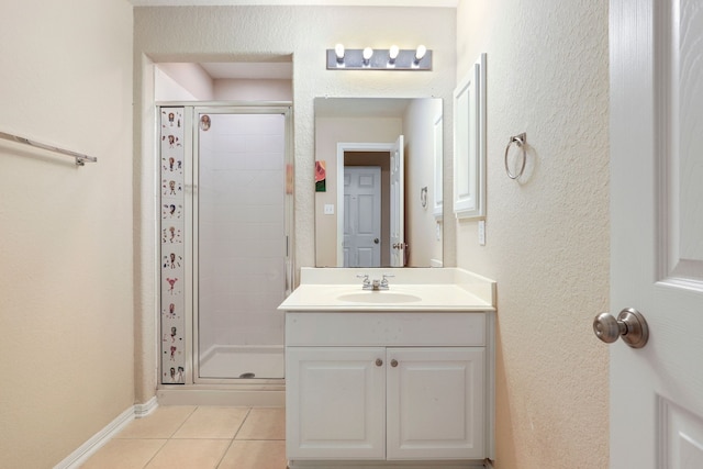 12822 Winding Manor Dr, Houston, TX 77044 - full bath featuring a shower stall, vanity, tile patterned floors, and baseboards