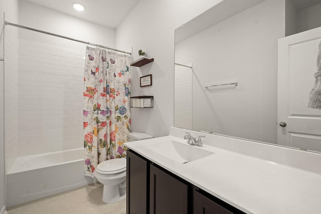 12022 Fletching Stone Ln, Houston, TX 77044 - bathroom with toilet, vanity, shower / bath combination with curtain, tile patterned floors, and recessed lighting