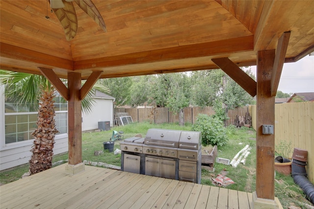 15803 Pryor Dr, Houston, TX 77489 - wooden deck featuring central air condition unit and grilling area