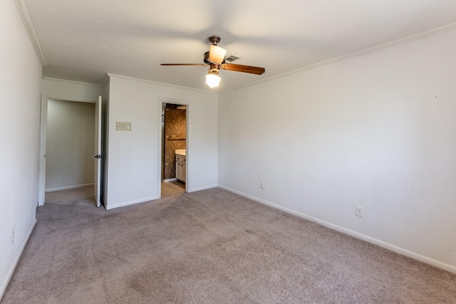 18 Village Hill Dr, Conroe, TX 77304 - unfurnished bedroom featuring crown molding, light colored carpet, baseboards, and ceiling fan