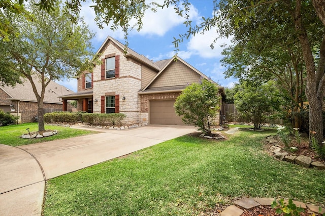 21307 Plum Gate Ct, Richmond, TX 77407 - craftsman-style home with stone siding, concrete driveway, and an attached garage