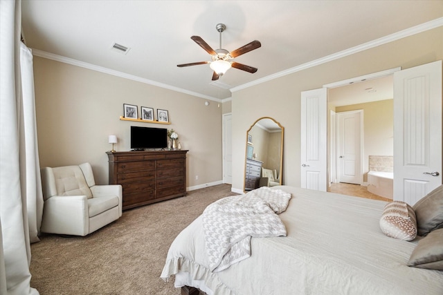21307 Plum Gate Ct, Richmond, TX 77407 - bedroom with crown molding, carpet flooring, baseboards, and a ceiling fan