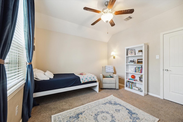 21307 Plum Gate Ct, Richmond, TX 77407 - bedroom with carpet floors, baseboards, ceiling fan, and vaulted ceiling