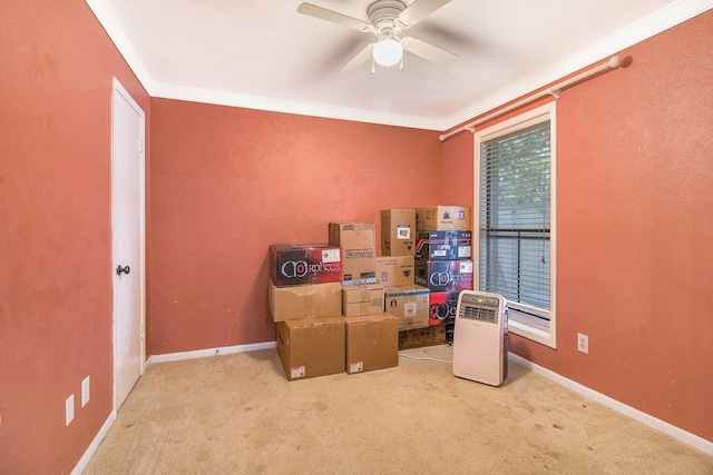 7914 Woodsman Trl, Houston, TX 77040 - bedroom with ornamental molding, carpet floors, baseboards, and a ceiling fan