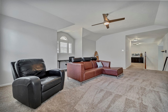 17815 Gables Bend Dr, Tomball, TX 77377 - carpeted living room featuring vaulted ceiling and a ceiling fan
