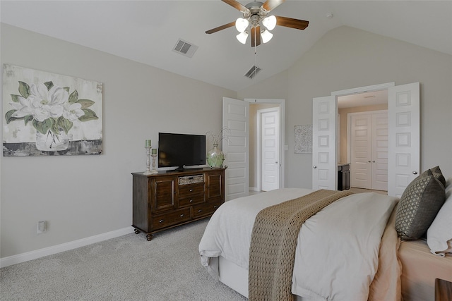 13705 Northline Lake Dr, Houston, TX 77044 - carpeted bedroom with vaulted ceiling, baseboards, and a ceiling fan